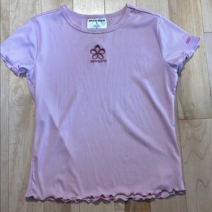 Skechers Girls Light Pink Ribbed Tee with Floral Detail Size Large